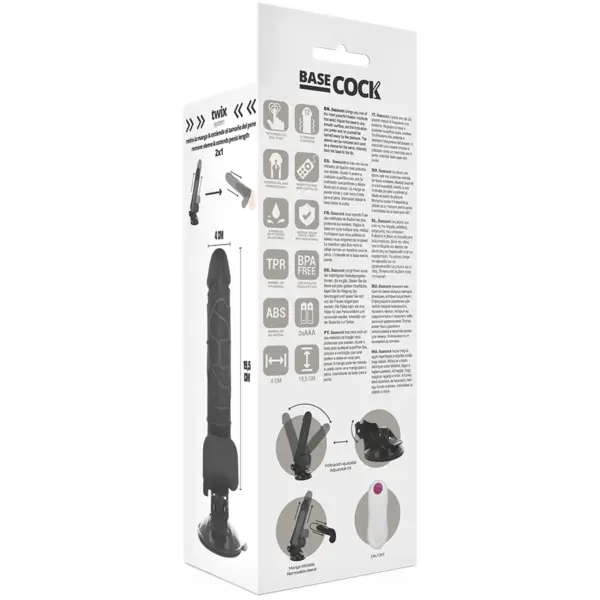 BASECOCK - Vibrador Realista Control Remoto Negro con Testículos 19.5 cm -O- 4 cm - Imagen 6