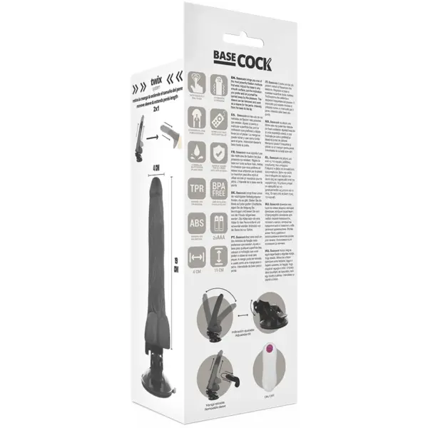 BASECOCK - Vibrador Realístico Control Remoto Negro 19 cm - 4 cm - Imagen 6