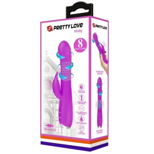 Pretty Love - Vibrador rabbit con rotación recargable morado - Imagen 7