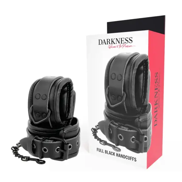 DARKNESS - Esposas ajustables de cuero negro para BDSM