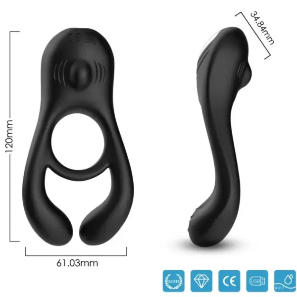 ARMONY - Anillo Vibrador Doble Pinza Control Remoto Negro - Imagen 3