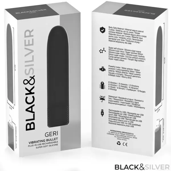 BLACK & SILVER - Bala Vibradora GERI Recargable USB con 8 Vibraciones en Negro - Imagen 8