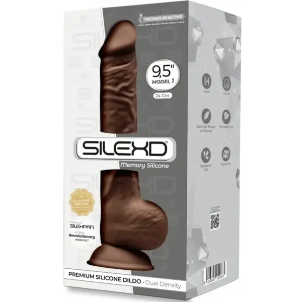 SILEXD - Modelo 1 Pene Realista Silicona Premium Silexpan Marrón 24 cm - Imagen 3