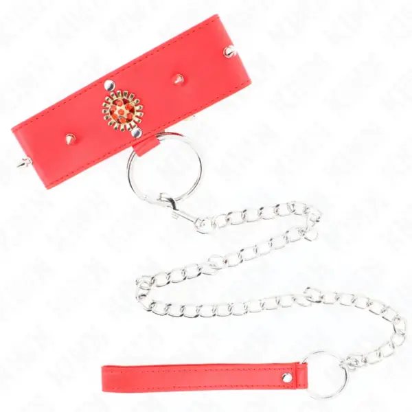 KINK - Collar con Correa 65 cm Cuello de Diamantes Rojo Ajustable - Imagen 4