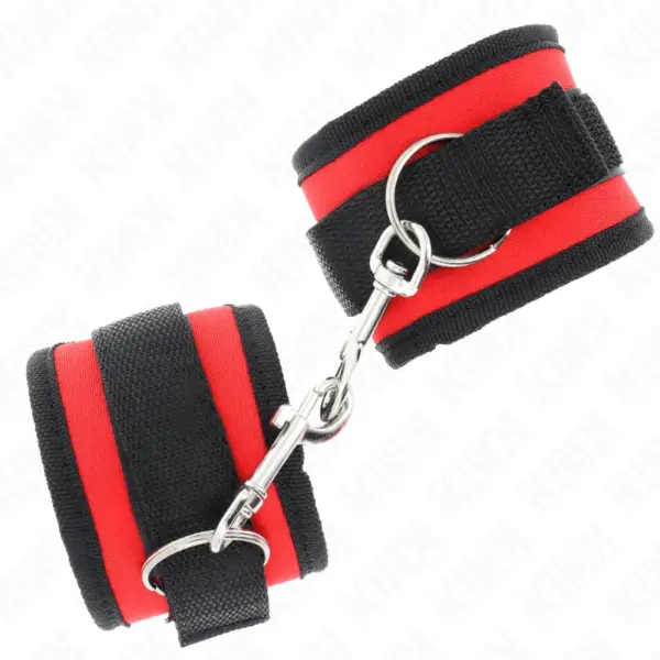 KINK - Muñequera Nylon Rojo-Negro Ajustable para BDSM - Imagen 2