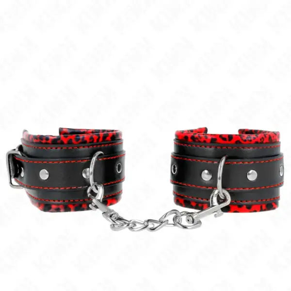 KINK - Muñequeras forradas rojas/negro ajustables para BDSM