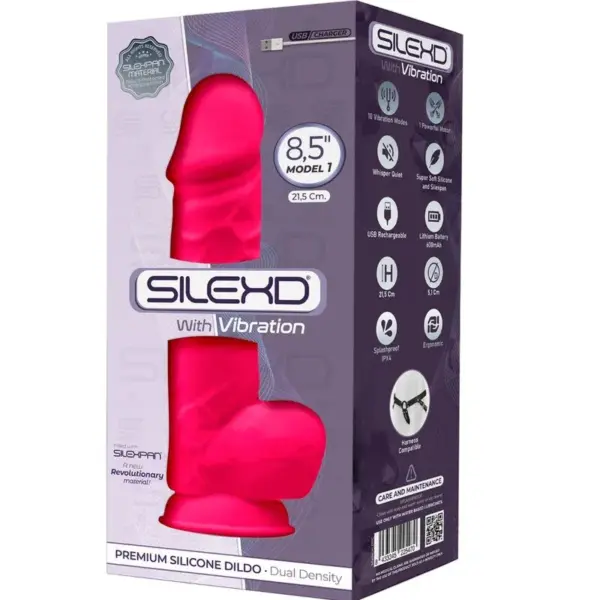 Silexd - Modelo 1 Pene Realista Vibrador Silicona Premium Fucsia 21.5 cm - Imagen 2