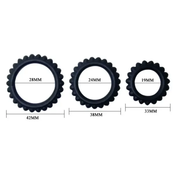 BAILE - Titan Set 3 Pcs Cock Ring Black 2.8 + 2.4 + 1.9 CM - Imagen 4