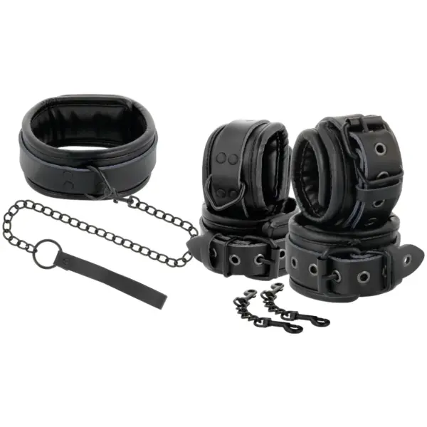 Darkness - Esposas y collar de cuero negro para juegos BDSM - Imagen 2