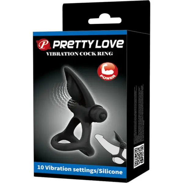 Pretty Love - Anillo Vibrador 10 Vibraciones Silicona Negro - Imagen 9