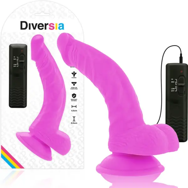 DIVERSIA - Dildo flexible con vibración lila de 21.5 cm - Imagen 4