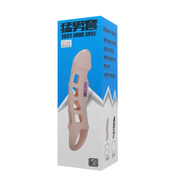 BAILE - Funda Extensora de Pene con Vibración y Strap Natural 13.5 cm - Imagen 8