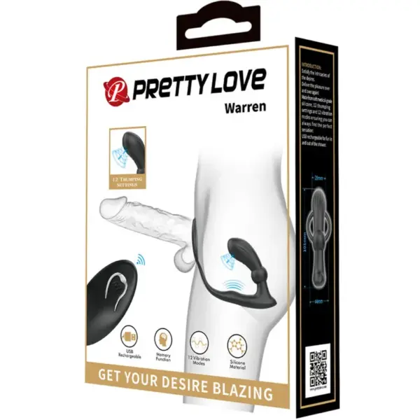 Pretty Love - Anillo y Vibrador Anal Negro para Placer Compartido - Imagen 7