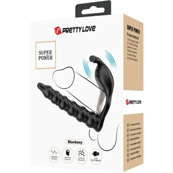 Pretty Love - Blackney Anillo Pene con Plug Vibrador Negro - Imagen 7