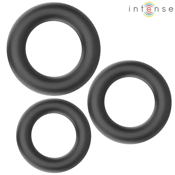 INTENSE - HUGH 3 Anillos Básicos para Pene Silicona Negro