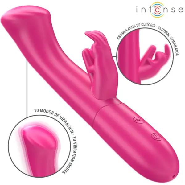 INTENSE - Vibrador Rabbit Julieta 18,6 cm con 10 Modos de Vibración Rosa