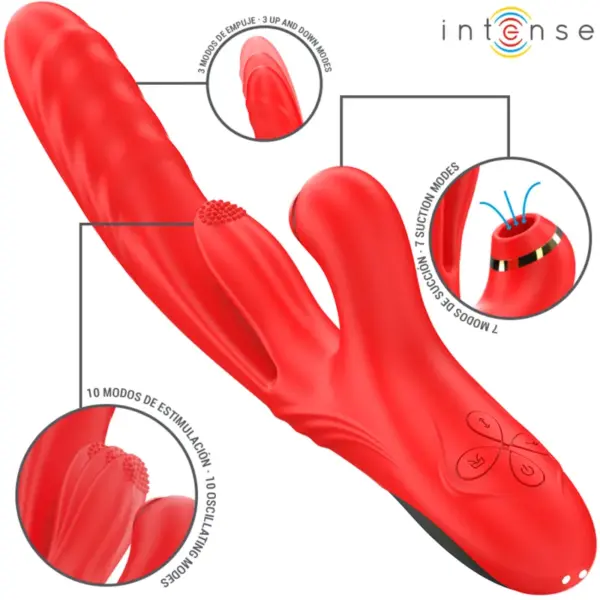 INTENSE - Vibrador multifunción KAROL con empuje, estimulación y succión rojo