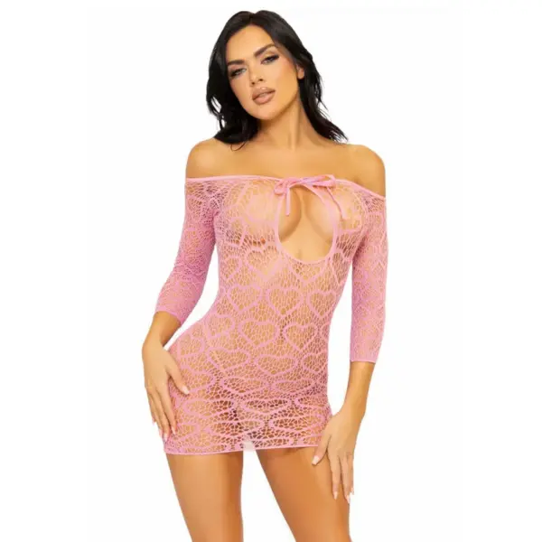 LEG AVENUE - Mini Vestido Heart Net Talla Única - Rosa