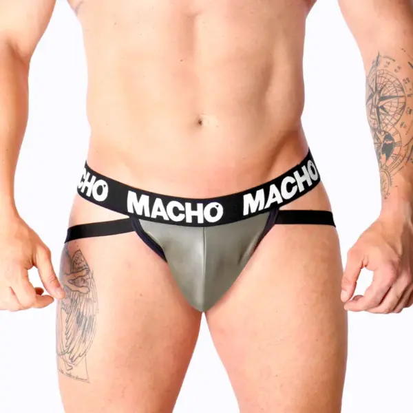 MACHO - MX27GR Jock Cuero Gris Beige L - Estilo Fetish para Él