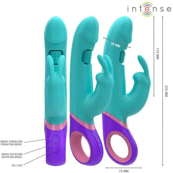 INTENSE - Vibrador rabbit con estimulador rotatorio del punto G azul - Imagen 2