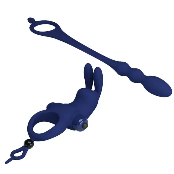 Pretty Love - Anillo vibrador rabbit con plug azul - Imagen 6