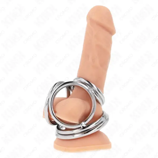 KINK - Anillo Pene Triple Metal Cromado 3.8 cm a 5 cm Modelo 1 - Imagen 3