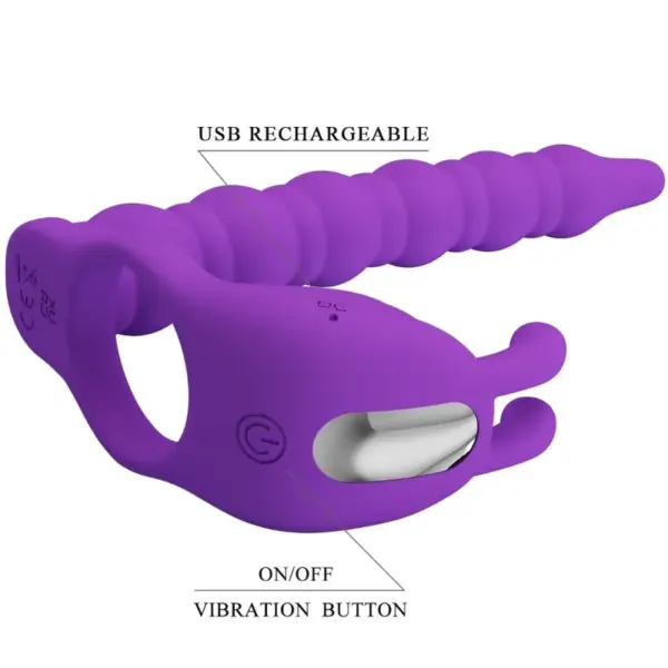 Pretty Love - Anillo Pene con Plug Vibrador Lila - Imagen 5