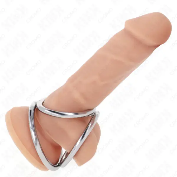 KINK - Anillo Pene Triple de Metal Cromado para Experiencias BDSM Intensas - Imagen 2