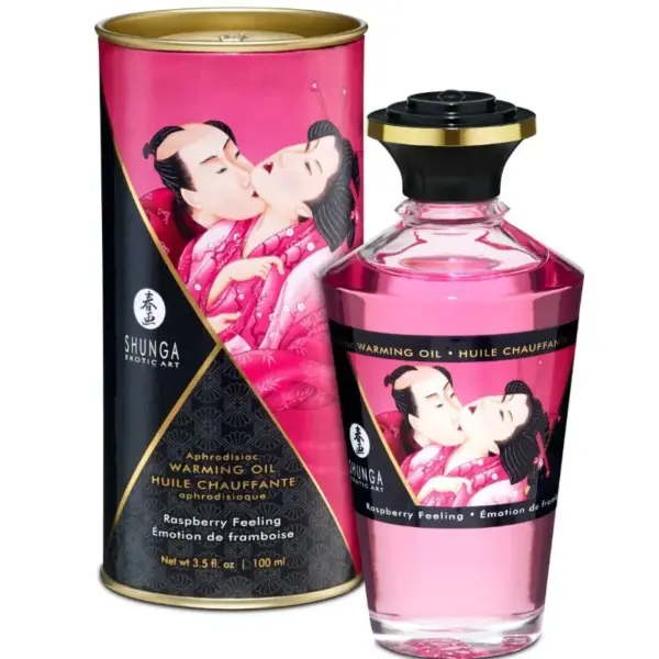 Shunga - Aceite de Masaje Efecto Calor Sabor Intenso Frambuesa 100 ML