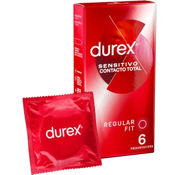 Durex - Sensitivo Contacto Total 6 Unidades - Preservativos Ultra Finos para Mayor Placer