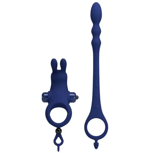 Pretty Love - Anillo vibrador rabbit con plug azul - Imagen 4