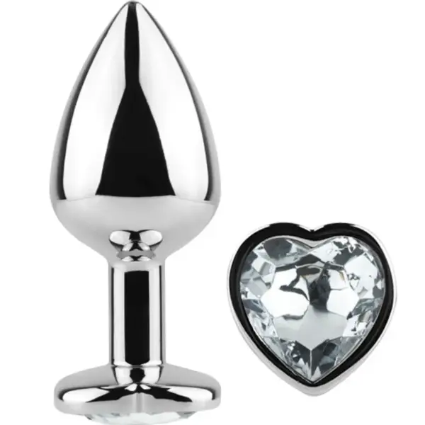 SECRETPLAY - Metal Butt Plug Corazón Transparente Talla S 7 cm