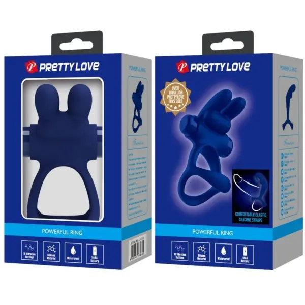 Pretty Love - Vibrador rabbit con doble anillo azul - Imagen 10