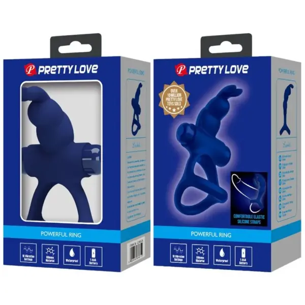 Pretty Love - Luchito Doble Anillo Vibrador Rabbit Azul - Imagen 10