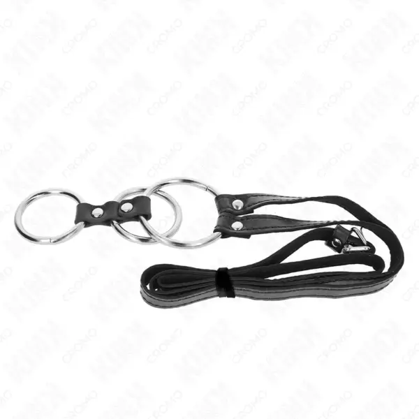 KINK - Anillo Pene Metal Triple con Cinturón Polipiel para Placer y Control - Imagen 5