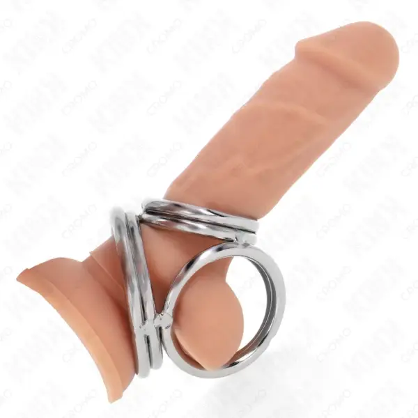 KINK - Anillo Pene Triple Metal Cromado 3.8 cm a 5 cm Modelo 1