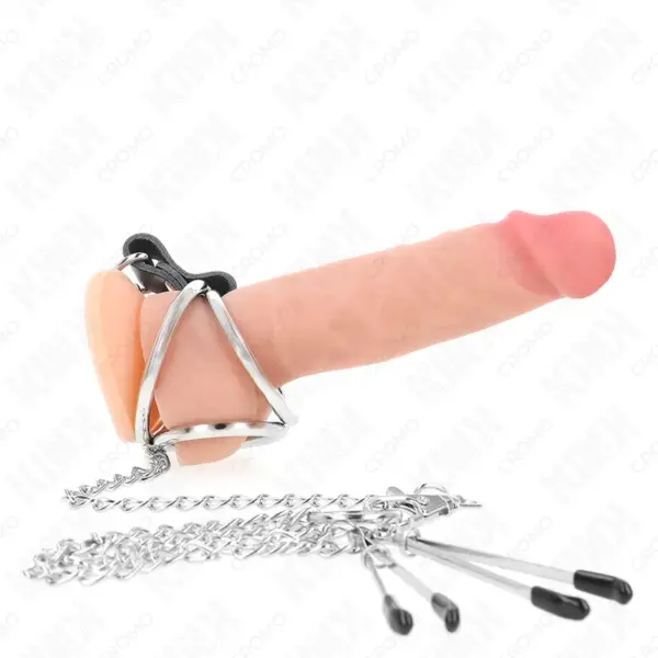 KINK - Anillo Pene Triple Metal Cromado con Pinzas para Pezones - Imagen 2