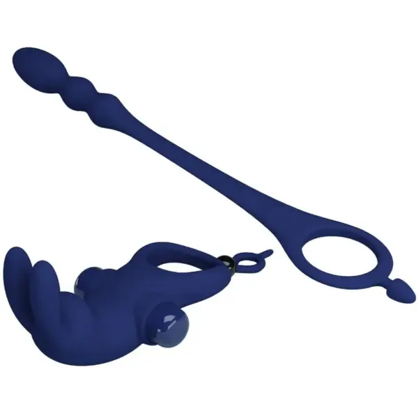 Pretty Love - Anillo vibrador rabbit con plug azul - Imagen 7