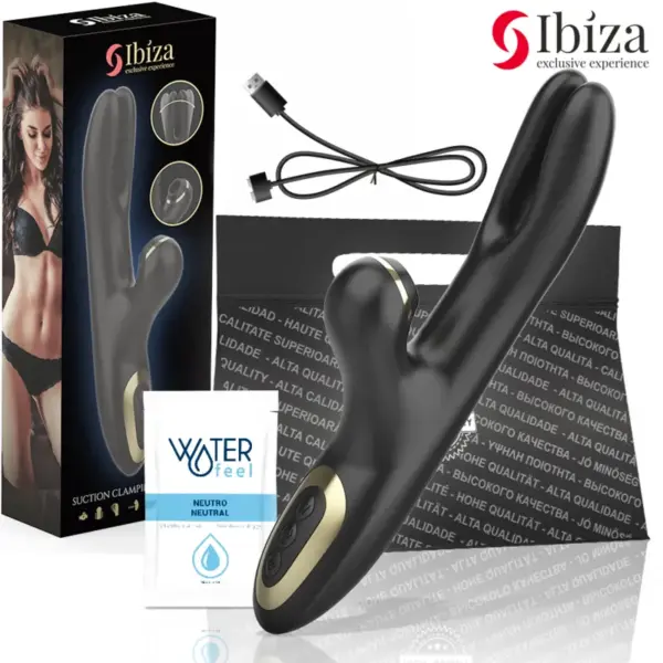 Ibiza - Vibrador Hi-Tech Rabbit por Ondas Clitoriales y Doble Clamping Negro - Imagen 2