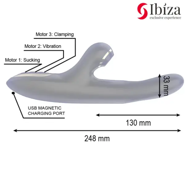 Ibiza - Vibrador Hi-Tech Rabbit por Ondas Clitoriales y Doble Clamping Negro - Imagen 5