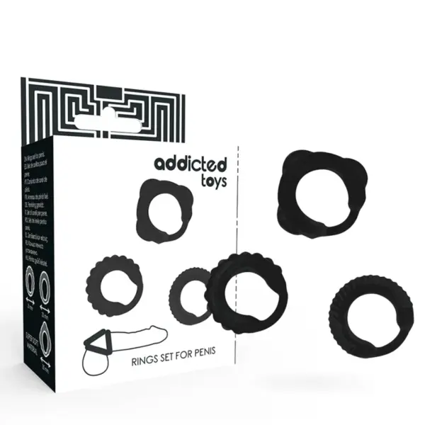 ADDICTED TOYS - Set de 3 Anillos Pene Negro para Placer Extremo