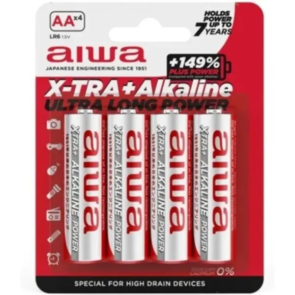 AIWA - X-TRA ALKALINE PILA ALCALINA AA LR6 BLISTER*4, Potencia y Durabilidad para Todos tus Dispositivos