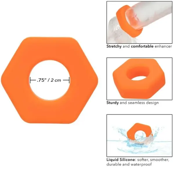 CalExotics - Alpha Anillo Prolong Sexgono Naranja para un Placer Infinito - Imagen 7