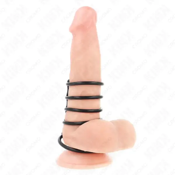 KINK - 5 Anillos Pene Silicona Conectados por Cuero para Control y Placer