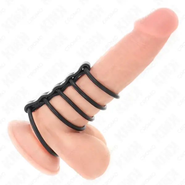 KINK - 5 Anillos Pene Silicona Conectados por Cuero para Control y Placer - Imagen 2