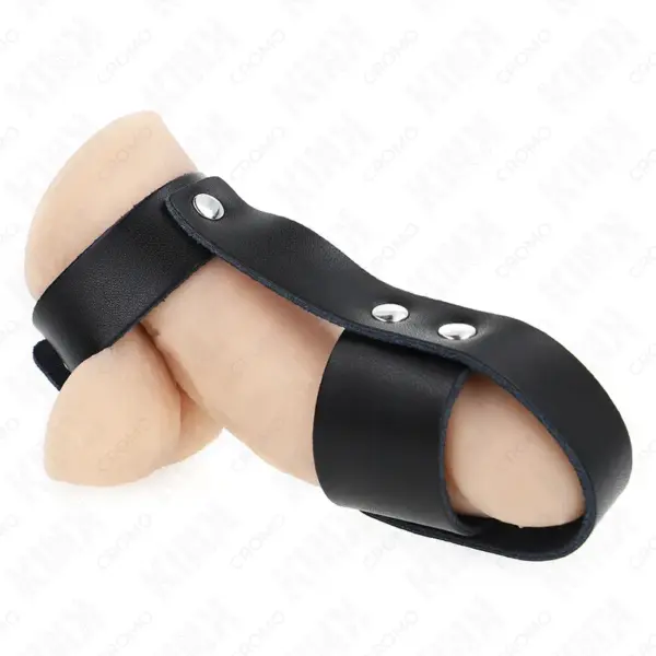 KINK - Anillo Jaula Pene Cuero con Divisor de Bolas Ajustable