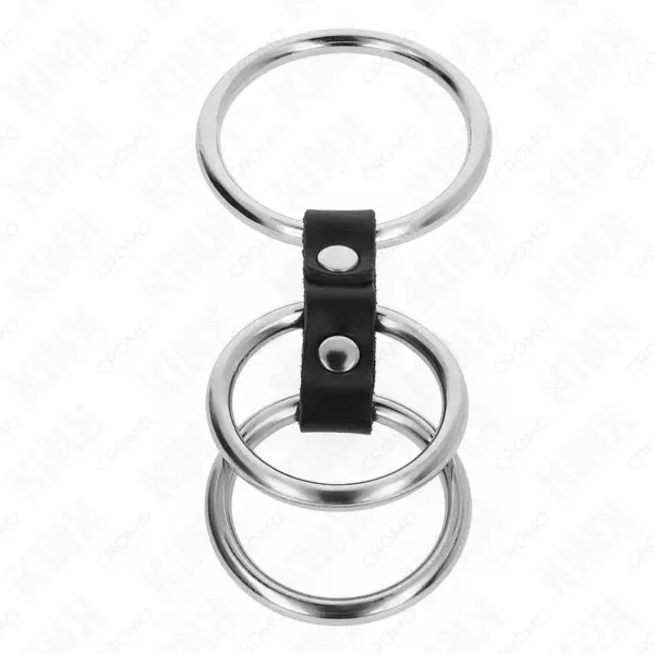 KINK - Anillo pene triple de metal 3.7 cm a 5 cm conectados con cuero - Imagen 3