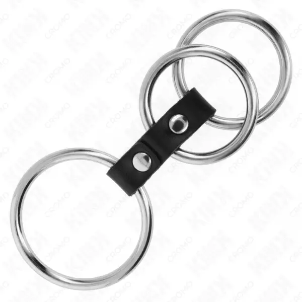 KINK - Anillo pene triple de metal 3.7 cm a 5 cm conectados con cuero - Imagen 4