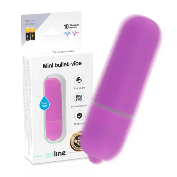 ONLINE - Mini bala vibradora lila con 10 modos de placer