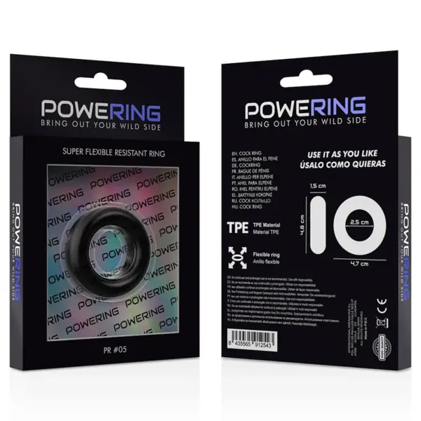 POWERING - Anillo Pene Flexible y Resistente 4.8CM PR05 Negro - Imagen 12